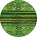 Round Machine Washable Abstract Green Modern Area Rugs, wshabs604grn