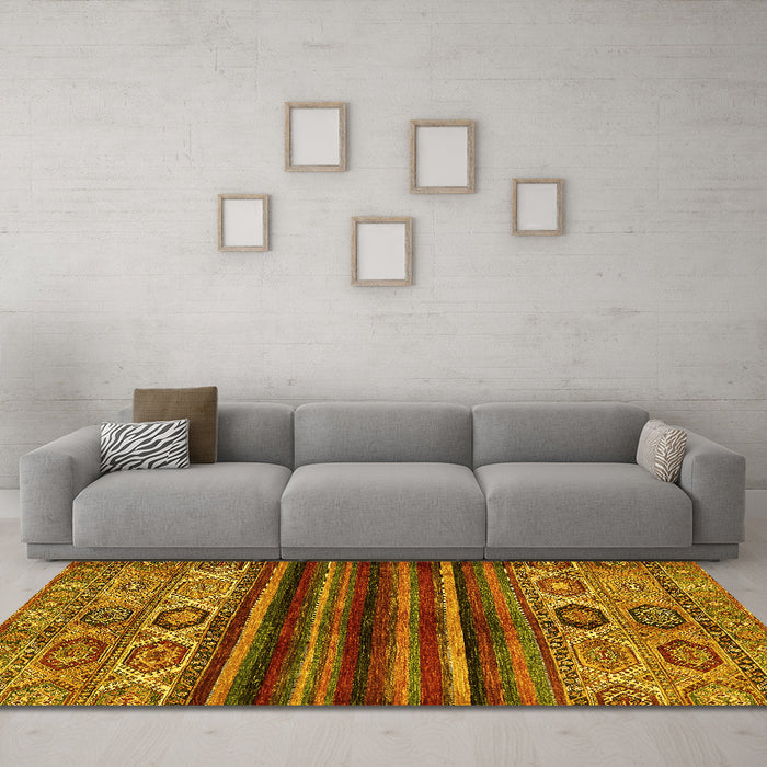 Machine Washable Abstract Yellow Modern Rug in a Living Room, wshabs604yw