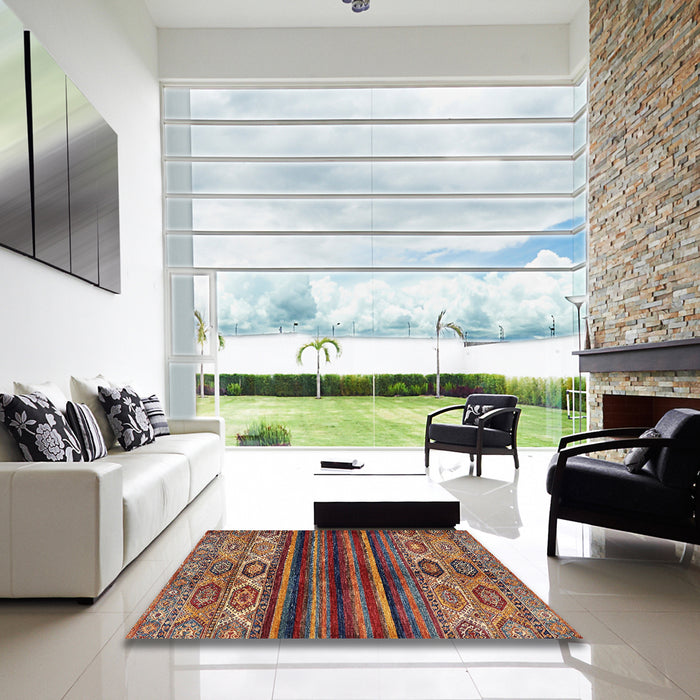 Square Abstract Saffron Red Modern Rug in a Living Room, abs604