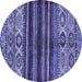 Round Machine Washable Abstract Blue Modern Rug, wshabs604blu