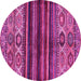 Round Machine Washable Abstract Pink Modern Rug, wshabs604pnk