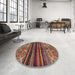 Round Abstract Saffron Red Modern Rug in a Office, abs604