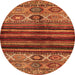 Round Machine Washable Abstract Orange Modern Area Rugs, wshabs604org