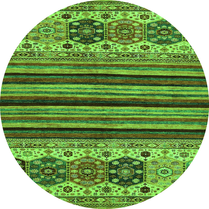 Round Machine Washable Abstract Green Modern Area Rugs, wshabs605grn