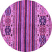 Round Machine Washable Abstract Purple Modern Area Rugs, wshabs605pur