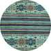 Round Machine Washable Abstract Light Blue Modern Rug, wshabs605lblu