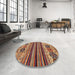 Round Abstract Brown Red Modern Rug in a Office, abs605