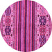 Round Machine Washable Abstract Pink Modern Rug, wshabs605pnk