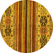 Round Abstract Yellow Modern Rug, abs605yw