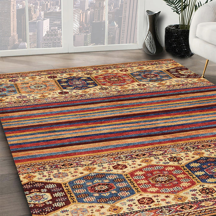 Machine Washable Abstract Brown Red Rug in a Family Room, wshabs605