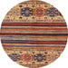 Round Machine Washable Abstract Brown Red Rug, wshabs605