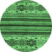 Round Abstract Emerald Green Modern Rug, abs605emgrn