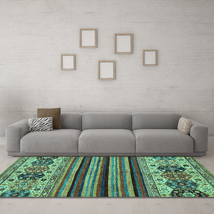 Machine Washable Abstract Turquoise Modern Area Rugs in a Living Room,, wshabs605turq