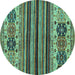 Round Abstract Turquoise Modern Rug, abs605turq