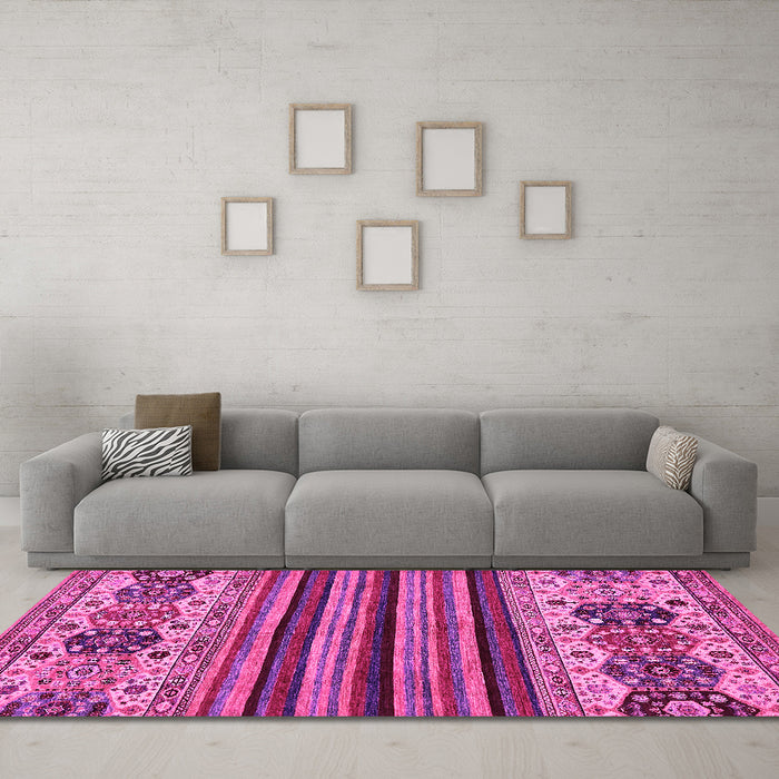 Machine Washable Abstract Pink Modern Rug in a Living Room, wshabs605pnk