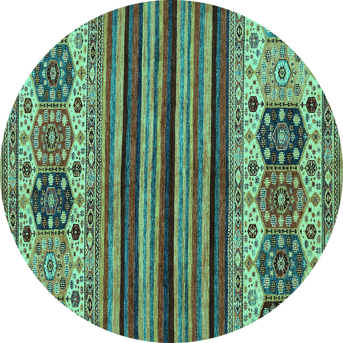 Round Machine Washable Abstract Turquoise Modern Area Rugs, wshabs605turq