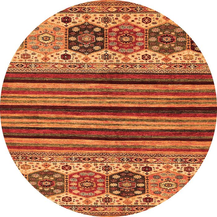 Round Machine Washable Abstract Orange Modern Area Rugs, wshabs605org