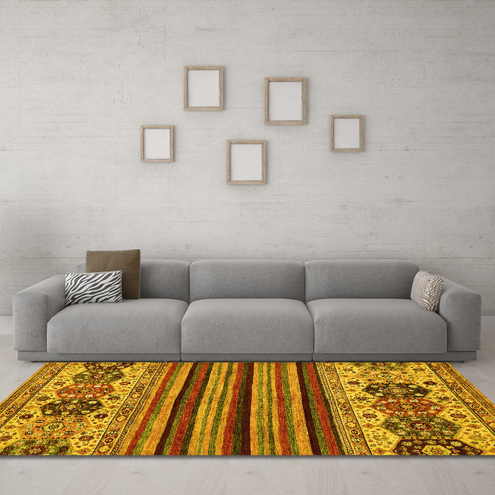 Machine Washable Abstract Yellow Modern Rug in a Living Room, wshabs605yw