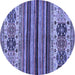 Round Machine Washable Abstract Blue Modern Rug, wshabs605blu