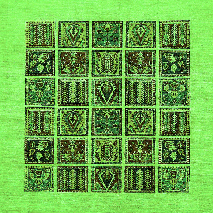 Square Machine Washable Abstract Green Modern Area Rugs, wshabs606grn