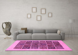 Machine Washable Abstract Pink Modern Rug in a Living Room, wshabs606pnk