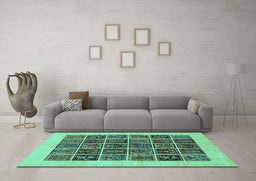 Machine Washable Abstract Turquoise Modern Area Rugs in a Living Room,, wshabs606turq
