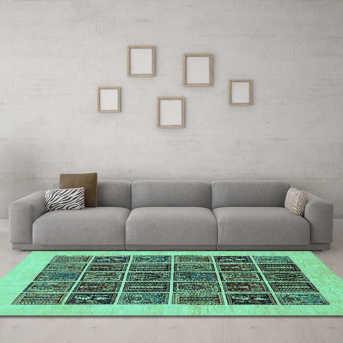Machine Washable Abstract Turquoise Modern Area Rugs in a Living Room,, wshabs606turq