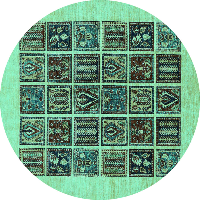 Round Machine Washable Abstract Turquoise Modern Area Rugs, wshabs606turq