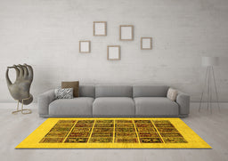 Machine Washable Abstract Yellow Modern Rug in a Living Room, wshabs606yw