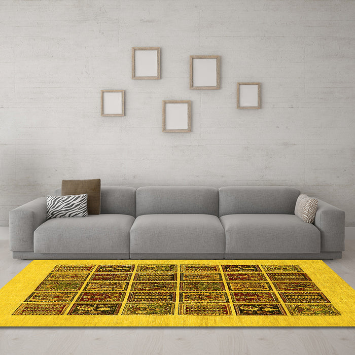 Machine Washable Abstract Yellow Modern Rug in a Living Room, wshabs606yw