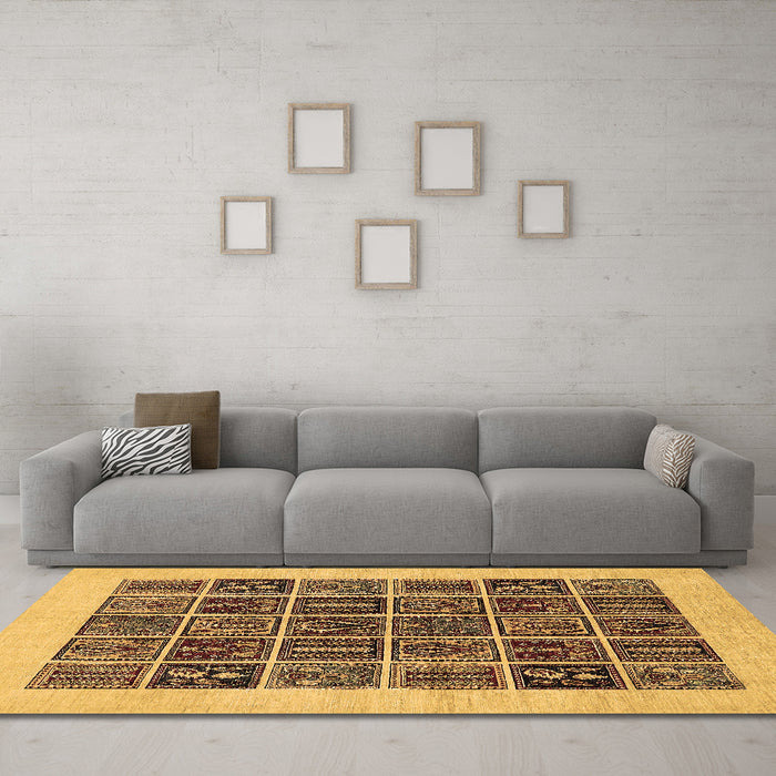 Machine Washable Abstract Brown Modern Rug in a Living Room,, wshabs606brn