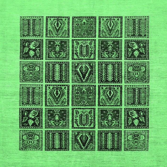 Square Machine Washable Abstract Emerald Green Modern Area Rugs, wshabs606emgrn