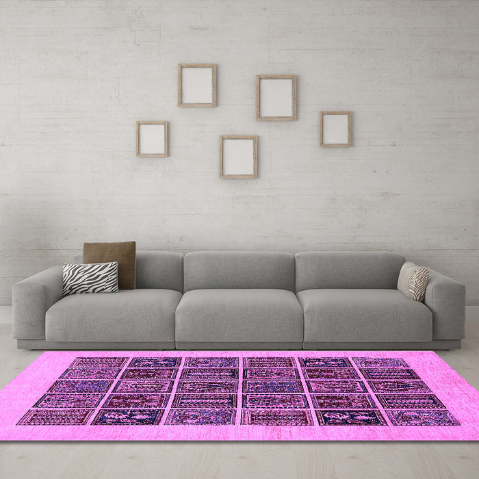 Machine Washable Abstract Purple Modern Area Rugs in a Living Room, wshabs606pur