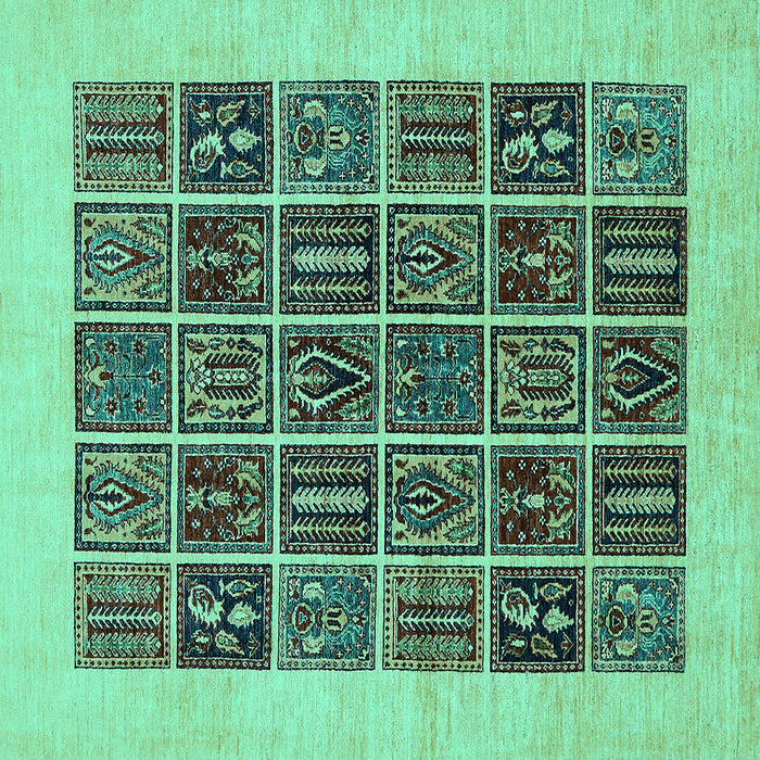Square Machine Washable Abstract Turquoise Modern Area Rugs, wshabs606turq