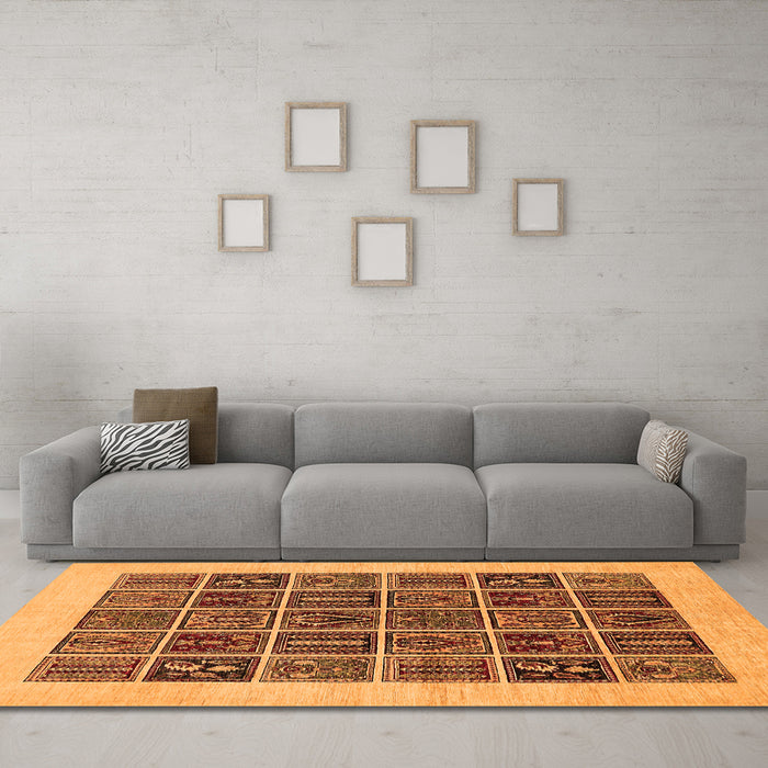Machine Washable Abstract Orange Modern Area Rugs in a Living Room, wshabs606org