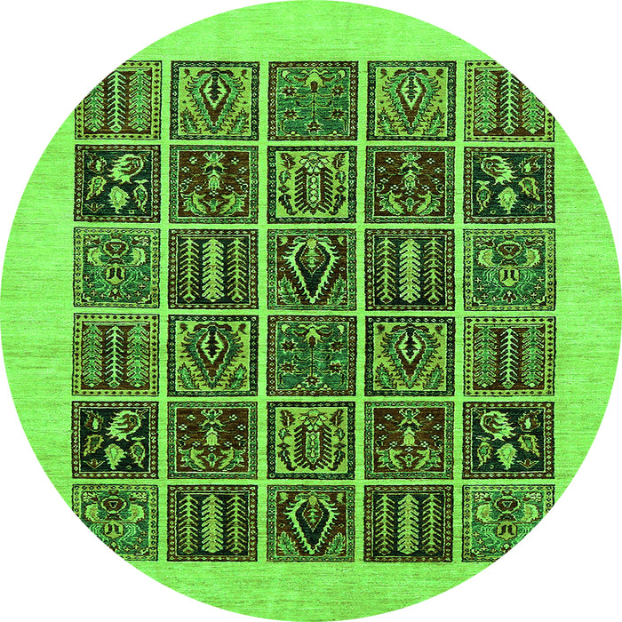 Round Machine Washable Abstract Green Modern Area Rugs, wshabs606grn
