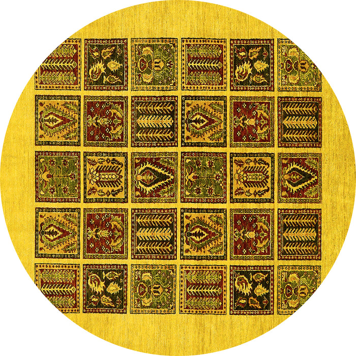 Round Machine Washable Abstract Yellow Modern Rug, wshabs606yw