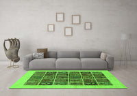 Machine Washable Abstract Green Modern Rug, wshabs606grn