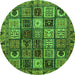 Round Machine Washable Abstract Green Modern Area Rugs, wshabs607grn