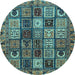 Round Abstract Light Blue Modern Rug, abs607lblu