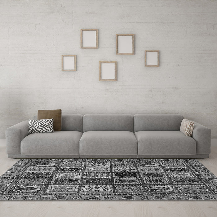 Machine Washable Abstract Gray Modern Rug in a Living Room,, wshabs607gry