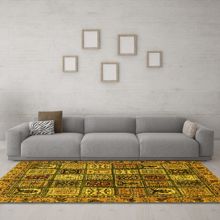 Machine Washable Abstract Yellow Modern Rug in a Living Room, wshabs607yw