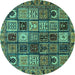 Round Machine Washable Abstract Turquoise Modern Area Rugs, wshabs607turq