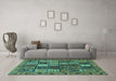 Machine Washable Abstract Turquoise Modern Area Rugs in a Living Room,, wshabs607turq