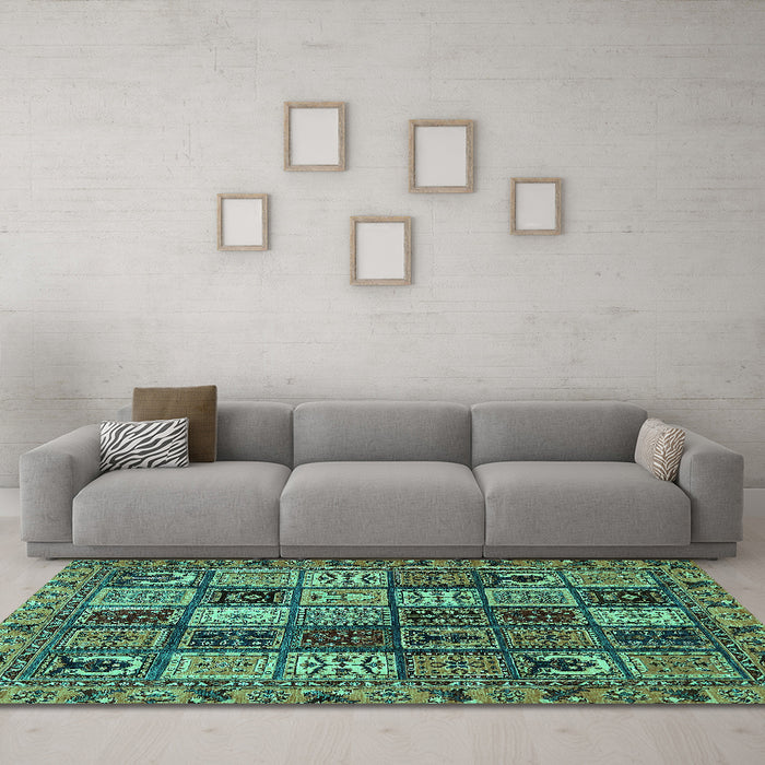 Machine Washable Abstract Turquoise Modern Area Rugs in a Living Room,, wshabs607turq