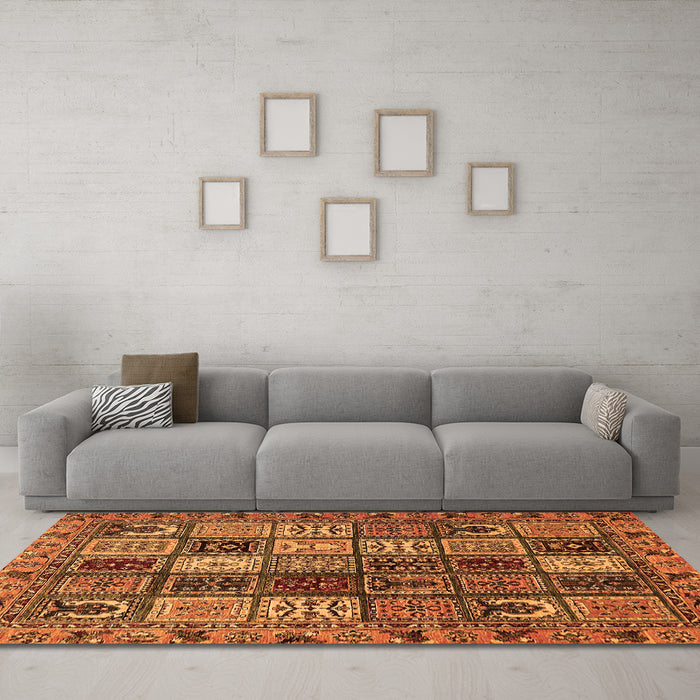 Machine Washable Abstract Orange Modern Area Rugs in a Living Room, wshabs607org