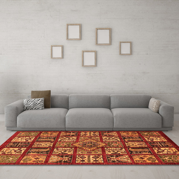 Machine Washable Abstract Orange Modern Area Rugs in a Living Room, wshabs608org