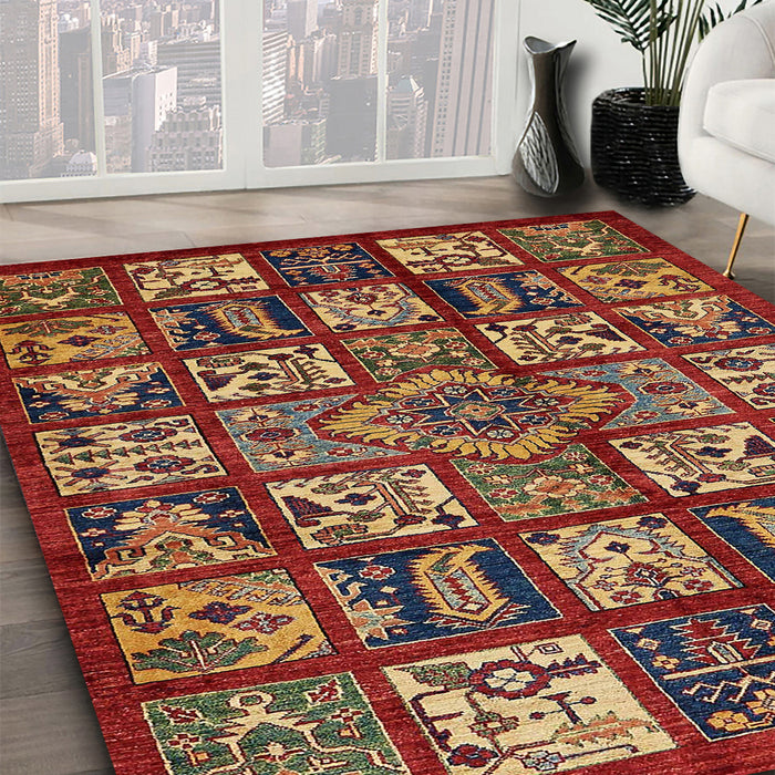Machine Washable Abstract Tomato Red Rug in a Family Room, wshabs608