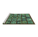 Sideview of Machine Washable Abstract Turquoise Modern Area Rugs, wshabs608turq