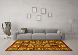 Machine Washable Abstract Yellow Modern Rug in a Living Room, wshabs608yw